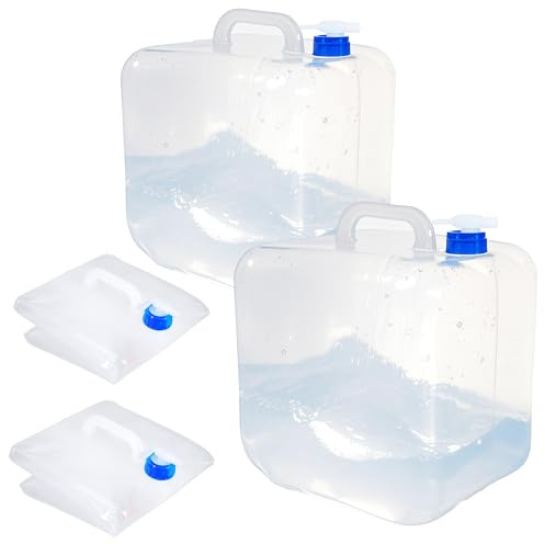 SISKEYCOOC 2er Set Wasserkanister Faltbar mit Zapfhahn & Haken, BPA frei Wasserbehälter, Wassertank mit Hahn, Tragegriff, Trinkwasserkanister für Camping Wandern Überleben Kit 10L/20L