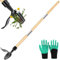 Raxfekro Désherbeur à pied - 110 cm - En aluminium - Avec 4 griffes - Manche en bois naturel