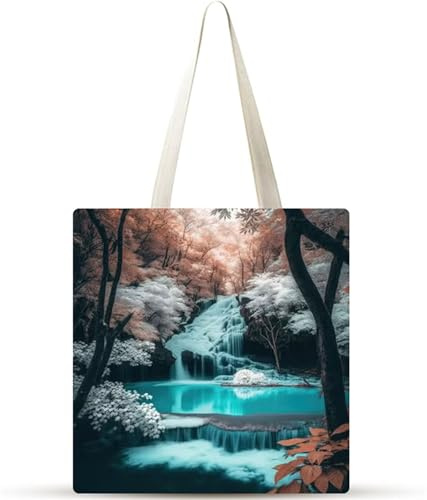 Cekog Lago Woods Bolsa de Lona 38x34cm Tote Bag sin Cremallera,juego de 1 Canvas Tote Bags para Mujer, Bolsa de Compras Plegable, Bolso de Mano Lavable para Compras, Trabajo, Vida Cotidiana, Viajes