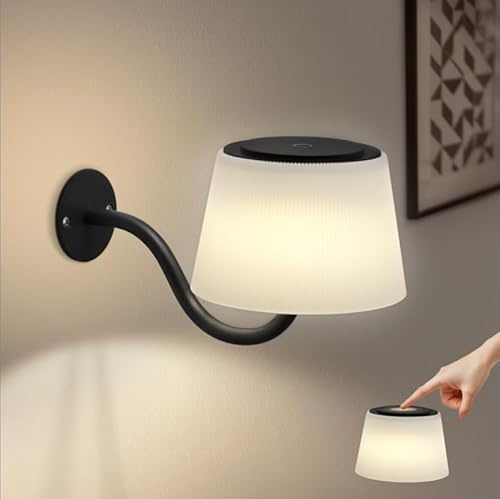 GBLY Wandleuchte Innen Wandlampe Batterie: Touch Akku Dimmbar LED Wandleuchten Schwarz Kabellose Wandstrahler Modern für Badezimmer Flur Schlafzimmer Wohnzimmer Treppe mit Schalter Wand Lampe