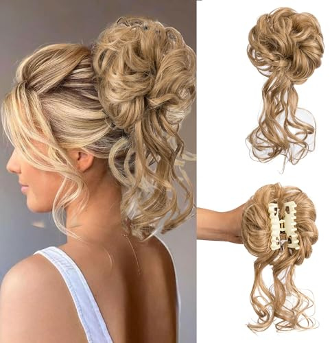 Haarteil für Hochsteckfrisuren, Klaue, Dutt, Haarteil, elastischer Kordelzug, synthetische Claw Clip Messy Bun Hair Piece Tousled Updo Hair Buns Extension für Damen (Ash Blonde)
