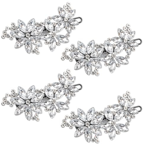 YBEATY 4 Stück silberne Strass Brauthaarspangen Haarschmuck Silber die Kristallblumen Braut Funkelnde Clip Kopfschmuck für die Braut Blumennadeln für Bräute Brautjungfern Frauen Hochzeitsfeier