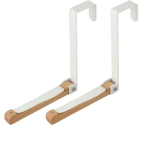 Zilimontt Lot de 2 crochets pliants pour porte et mur, en fer et bois avec rainures antidérapantes, 15,5 x 16 cm, blanc ou noir, pour vêtements peu encombrants (blanc)