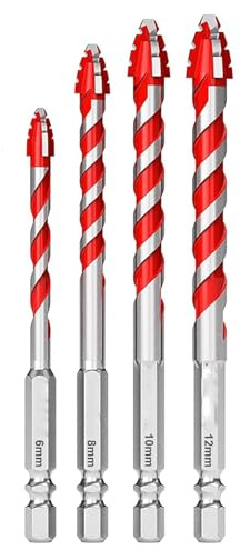 4 Pcs Eccentric Drill Bit,Masonry Drill Bits,Professional Tungsten Carbide,DrillBit,forTile,Glass,Quartz,Porcelain,Cement,Ceramic,Brick,Granite,Marble,Plastic,Wood (6,8,10,12mm)