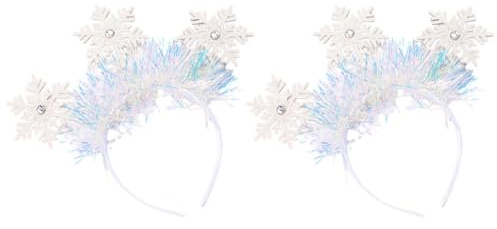 Hohopeti Lot de 2 Bandeaux de Noël à Paillettes Blanc Flocons de Neige Serrage-Têtes Décoratifs pour Fête Ornement de Cheveux pour Garçon et Filles et Adultes Accessoire Festif et