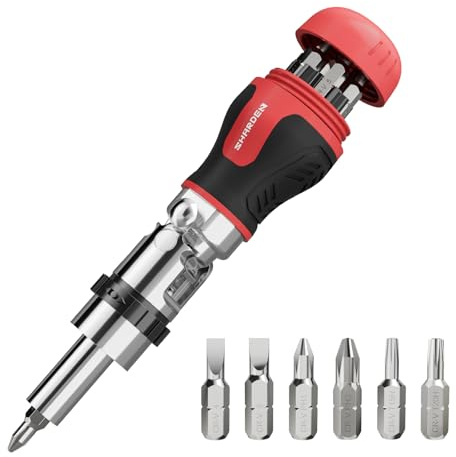 SHARDEN 8 in 1 Stubby Ratcheting Screwdriver Multi Screwdriver Tool All in One with 6 CRV Bits Phillips, Slotted, Torx,180 Degree Pivoting Adjustable Angle Screw Driver Set for Tight Spaces