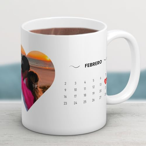 Cristal Plaque - Taza Cerámica Personalizada para Parejas | Fotos en Corazón y Calendario | Foto, Nombres y Fecha Especial | Regalo Romántico Original para Aniversario o Amor