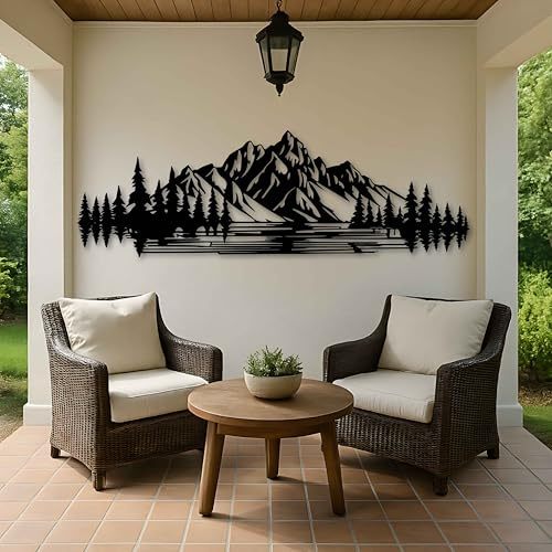 KAWA METALWORKS Berg-Metall-Wandkunst, Berg- und Wald-Wanddekoration mit See-Reflexion, Naturlandschaft, Metallwandskulptur, Wohnzimmer, Schlafzimmer, Büro, Dekoration, Geschenk
