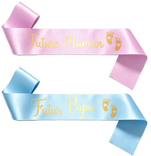 BMGRKYQX Écharpe Future Maman Écharpe Futur Papa Cadeau Décoration Baby Shower ou Fête de Naissance-Rose+Bleu