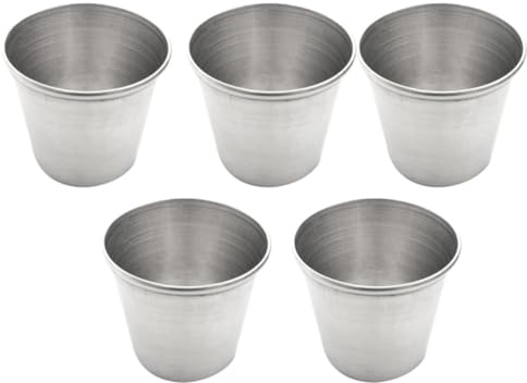 HOUDERCO Bicchieri da Liquore Colore Argento Set 5 in Acciaio Inossidabile 45ml Portatili per Caffè, Tè e Occasioni Speciali