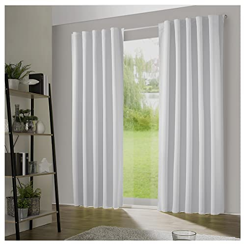 heimtexland ® Verdunklungsgardine Schlaufenschal Gardine Blickdicht mit Kräuselband Thermogardine Verdunklungsvorhang HxB 245x135 cm Grau-Weiß Typ139