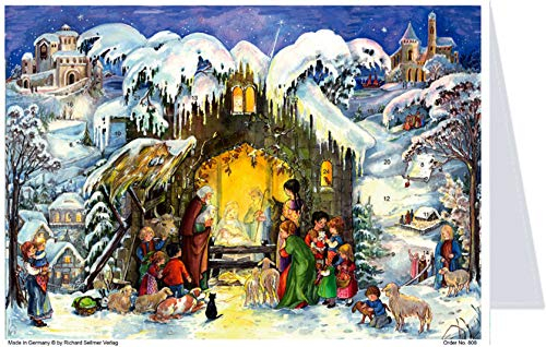 Mini Advent Christmas Cards 105 x 155 mm Blank with Envelope Nativity - RS 40557 - Traditional German Design Advent Calendar to Send Cards Post at The Stall