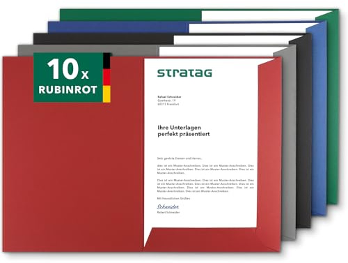 Präsentationsmappe A4 Rubinrot (10 Stück) - sehr stabiler 350 g/m² Naturkarton - Dokumentenmappe A4 direkt vom Hersteller STRATAG - Urkundenmappe für Angebote, Exposés, Projekte & Geschäftsberichte
