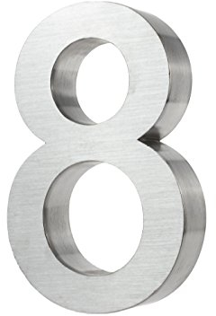 KOBERT GOODS Hochwertig Modern Gebürstet Edelstahl V2A Hausnummer 8 klassisch 3D-Effekt Design Wetterfest und Rostfrei inklusive Montage-Material Höhe 20cm Tiefe 3cm Groß für Haus und Gartenzaun