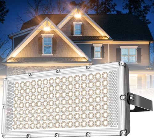 Viugreum 100 W ultratunn LED-projektor varmvit 3 200 K superljus 10 000 lm med 105 x 2835 SMD LED-ljus, IP66-vattentät, för trädgård, garage, idrottsplats, hotell osv
