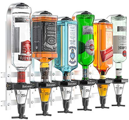 Barbarian Optics Mehrfach-Flaschenhalter, Wandhalter, für 4/6 Flaschen, für Hausbar, Schnaps, Wein, Bar-Butler, 25-ml-Shot-Einteiler, perfekt für die heimische Bar, 6 Flaschen