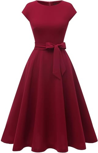 DRESSTELLS Cocktailkleid Damen Bordeaux Abendkleid Kurz Festliche Kleider 1950er Knielang Rockabilly Hochzeitkleid Swing Partykleid Vintage Petticoat Kleid Burgundy M
