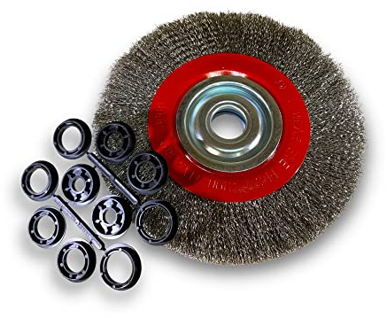 Brosse circulaire INOX | Ø 250 mm | Epaisseur 2 rangs | Fil dur 0.30 mm ondulé | Alésage 32 mm + réducteur bague 25/22/20/16/12 mm | Touret meuleuse affûteuse ponceuse | Kibros 231252IT