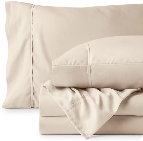 Bare Home Bed Sheet Set Double Size - Premium 1800 Ultra-Soft Hydro-Brushed Microfibre Sheets - Deep Pocket - 4 Piece Set - Fitted Sheet, Flat Sheet, and 2 Pillowcases (Double, Sand)