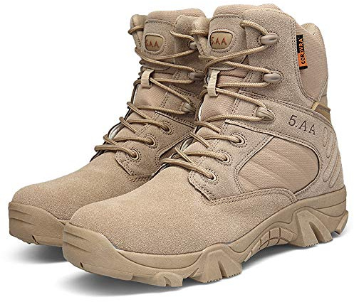 Bititger - Botas de desierto militares de piel, impermeables, con cremallera, botas tácticas y de combate para hombre, para patrullas, de seguridad, para policías, color Beige, talla 42 1/3 EU
