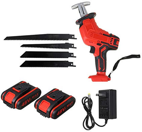ZZBB Sierra Recíproca Inalámbrica De 48v + 4 Hojas De Sierra Herramienta De Corte De Metal para Madera Sierras Eléctricas Portátiles De Mano con Batería Y Ligeras con 1/2 Baterías,2-Battery