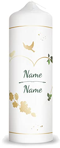 GRAVURZEILE Bedruckte Kerze - Herz - Personalisierte Kerze mit eigenen Namen - Geschenk zur Hochzeit an das Brautpaar - Hochwertige Stumpenkerze Weiß 250/80 mm