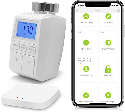 BSEED Smart Home, confezione da 1 termostato WiFi, con Zigbee Hub, termostato per radiatore, risparmio sui costi di riscaldamento, valvola termostatica per Alexa Google Home Tuya, compatibile con