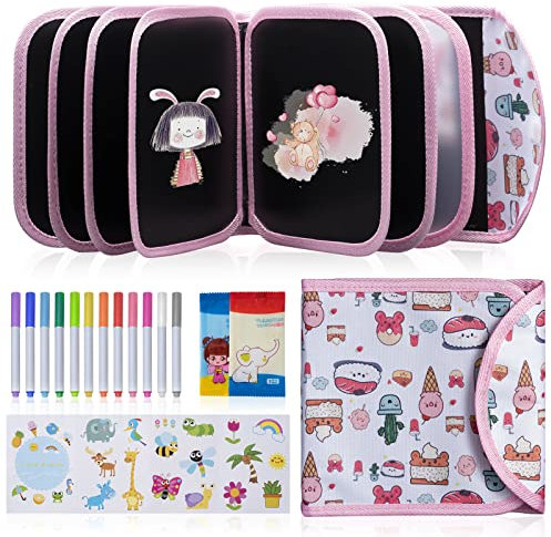 DoGeek Erasable Drawing Pad, Portable Reusable Drawing Board, Crazy Food Travel Toys Doodle Book for Kids 3 4 5 6 7 8 Year Old Boy Girl Birthday Gifts, 14 Pages for Magic Drawing with 12 Pens