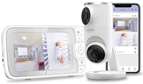 Hubble ansluten barnkammare kompis dubbelvisionskamera för babyövervakning med närbild och vidvinkelvyer – vit