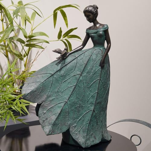 Guichifun Fe staty samling heminredning - löv ängel flickor harts heminredning för utomhus eller inomhus rustik trädgård utomhus gårdsdekorationer figurer gåva 35 x 20,25 cm