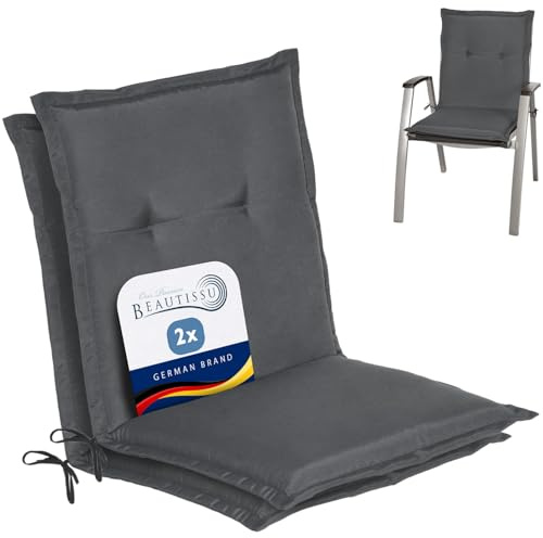Beautissu 2er Set Niedriglehner Auflage Gartenstuhl mit Schaumkern Füllung | 100x50x6cm Anthrazit Sitzkissen Rückenkissen niedrig Stuhlkissen Kissen Niederlehner Niederlehnerauflage Loft NL