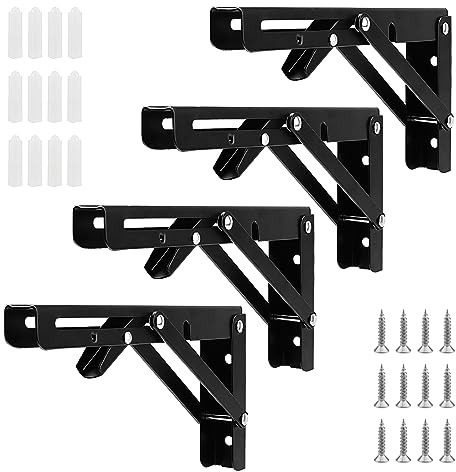 MANCHAP Lot de 4 support console d' étagères pliable 200mm, équerres d'étagère triangulaires pliables table, etagere murale 50kg porteur pour cuisine, bureau, maison