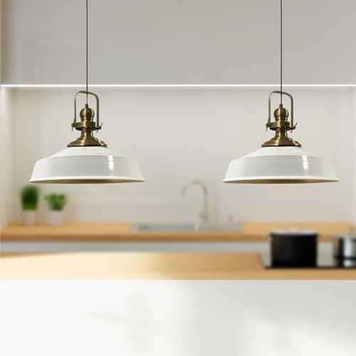 bamyum Asletl Pendelleuchte Esstisch Weiß 2 Flammig Metall Ø41 cm, Hängelampe Esstisch Wohnzimmer, Hängelampe Industrial Vintage, Küchenlampe Vintage, Pendelleuchte Weiß Esstischlampe, Esszimmerlampe
