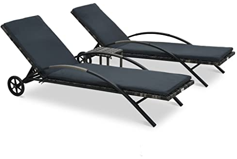 Outdoor Sitzmöbel Sonnenliegen mit Tisch Poly Rattan Anthrazit Möbel