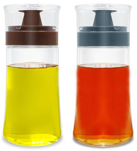 TINMIX Auslaufsichere Ölspenderflasche mit Ausgießer, 2er-Pack 180 ml / 6 oz Glas Olivenöl und Essig Menage, gut versiegelt für Outdoor-Camping-Picknickküche, blau + braun