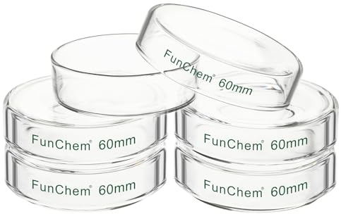 FunChem Lot de 5 boîtes de Pétri en verre avec couvercle, verre borosilicate, coupelles de culture cellulaire autoclavables, boîtes de pétri de laboratoire, diamètre extérieur 60 mm