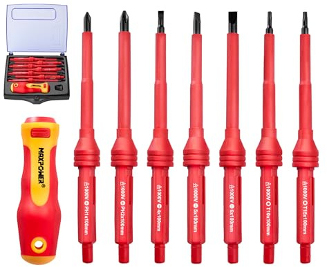 MAXPOWER Isolierte Schraubendreher für Elektriker 7 Stück, 7 in 1 isolierter Elektro-Schraubendreher-Satz, Elektriker-Schraubendreher-Werkzeuge mit Phillips- und Torx-Magnetspitze