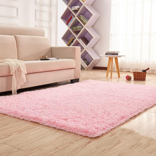XUEDNGM Flauschiger Langflor Teppich 100 x 270 cm Anti-Rutsch, Weich, Waschbar, Moderner Hochflor für Wohnzimmer, Schlafzimmer, Rosa