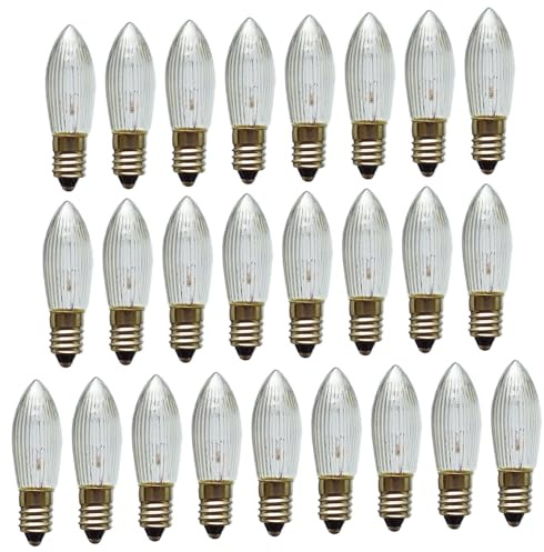 Erzgebirgslicht - AUSWAHL - 25x Topkerze Spitzkerze 34V 3W E10 für 7 Brennstellen Ersatzbirne Glühbirne Riffelkerze Glühlämpchen für Lichterketten und Schwibbogen (keine LED!)