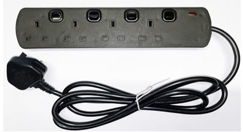 13 AMP 4-Way 2 Meter Extension Lead with Individual Switches | Over heating Protection | 2m Power Cable | Ideal for Home, Office & Appliances | Black