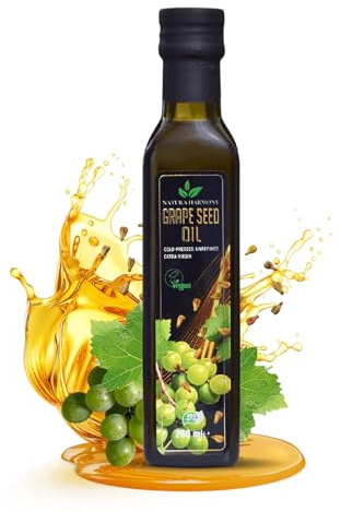 Natura Harmony Grape Seed Oil 250ml | Cold-Pressed Unrefined Edible Oil | Neutral Flavour for Salads & Cooking | Rich in Linoleic Acid & Vitamin E | High Smoke Point | Vegan