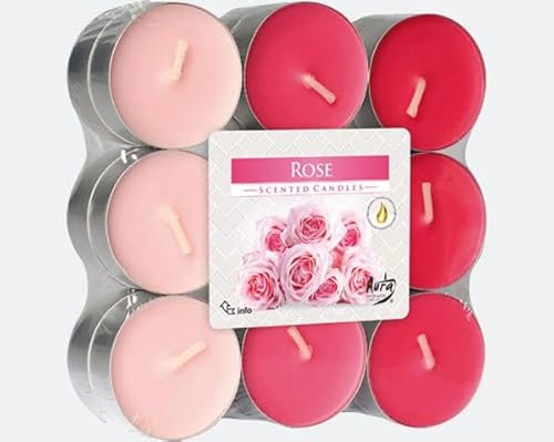 Lot de 18 bougies chauffe-plat à la vanille - Durée de combustion : 4 heures - Rose