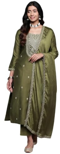 The Red Lion Enterprise Partywear Anarkali Dress wedding Alia cut kurti pant Dupatta 3pc set Designer salwar suit for women (US, Alpha, Medium, Regular, Regular, MEHENDI GREEN)