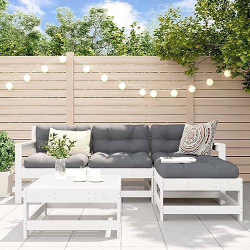 KTHLBRH 5-TLG. Garten-Lounge-Set mit Kissen Weiß Massivholz Gartenmöbel-Sets Balkonmöbel-Sets Outdoor-Möbel-Sets Terrassenmöbel-Sets für Terrasse, Garten, Balkon