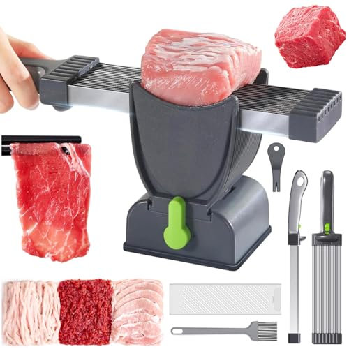 meat slicer machine for home, food slicer Cleaver Kitchen Manual Knife Set with knife seat, Thickness Adjustable 2-4 mm, hang short, Stainless Steel meat cutter for Meat Slicing Shredding gray