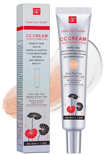 Color Correcting CC Cream with Centella Asiatica Full-Coverage Foundation with SPF 25,Lightweight Skin Perfector Tinted Moisturiser, Even Skin Tone Invisible Pores Face Concealer Makeup CC Cream