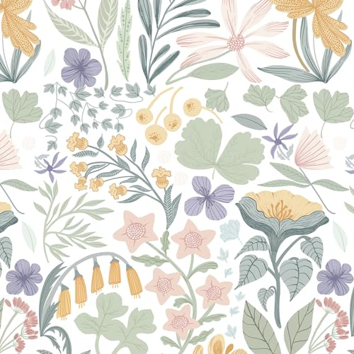 CiCiwind Papier Peint Autocollant Blanc 44CMx10M Fleurs Blanches Amovible Revêtement mural Vinyle Autocollant Imperméable pour Meubles murs Cuisine Armoires