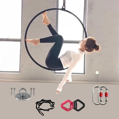 WQZzjm Schwarzes L-Hoop-Set für Erwachsene, Aerial-Yoga-Ring mit komplettem Zubehör, Aerial-Ausrüstung für Akrobatik-Performance/Aerial-Fitness (eine Farbe, 100 cm (39 Zoll))