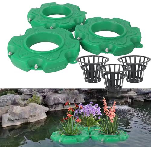 XQZMD Schwimmender Teich-Pflanzkorb, schwimmende Gartenplattform, Gartenteichkörbe Sämlingstöpfe, Teichinsel, Wasserpflanzen-Blumentopf für Teichee, Gärten und Wasserspiele (Rund B, 3 Körbe)