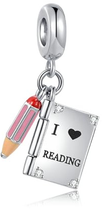 FGT Breloque en forme de livre ouvert pour bracelets Pandora Moments Knowledge is Power I Love Reading